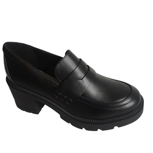 Y2K Esprit Regina Shoes Womens Size 8M Black Loafer Heels Chunky Lug Sole 90s - Picture 9 of 13